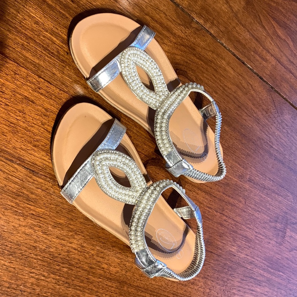 Pearl-embellished silver sandals